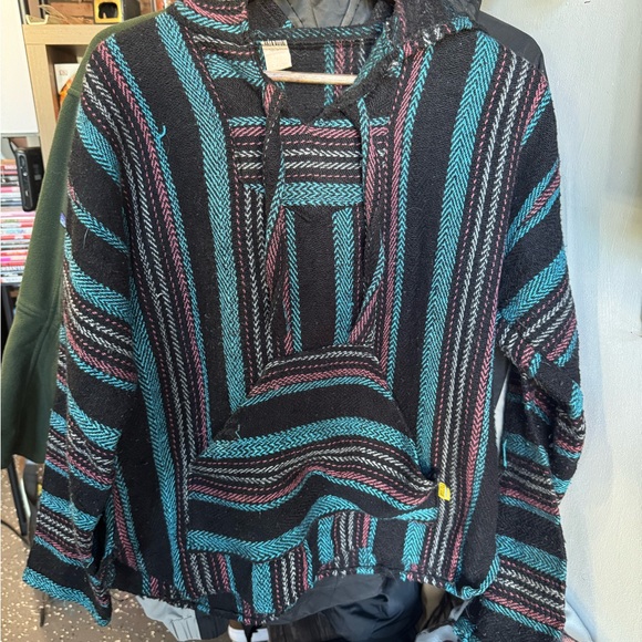 Striped Multicolor Men's Poncho Sweater - Picture 1 of 7
